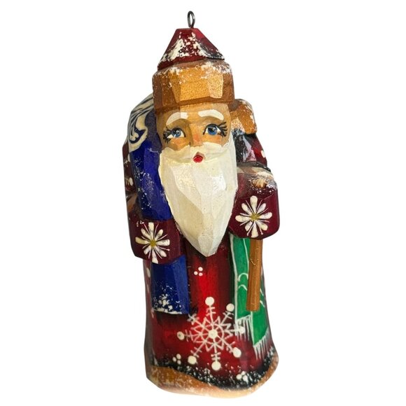 Artisan Other - Mini Russian Ded Moroz Santa Ornament Hand Painted Wood Signed 3"